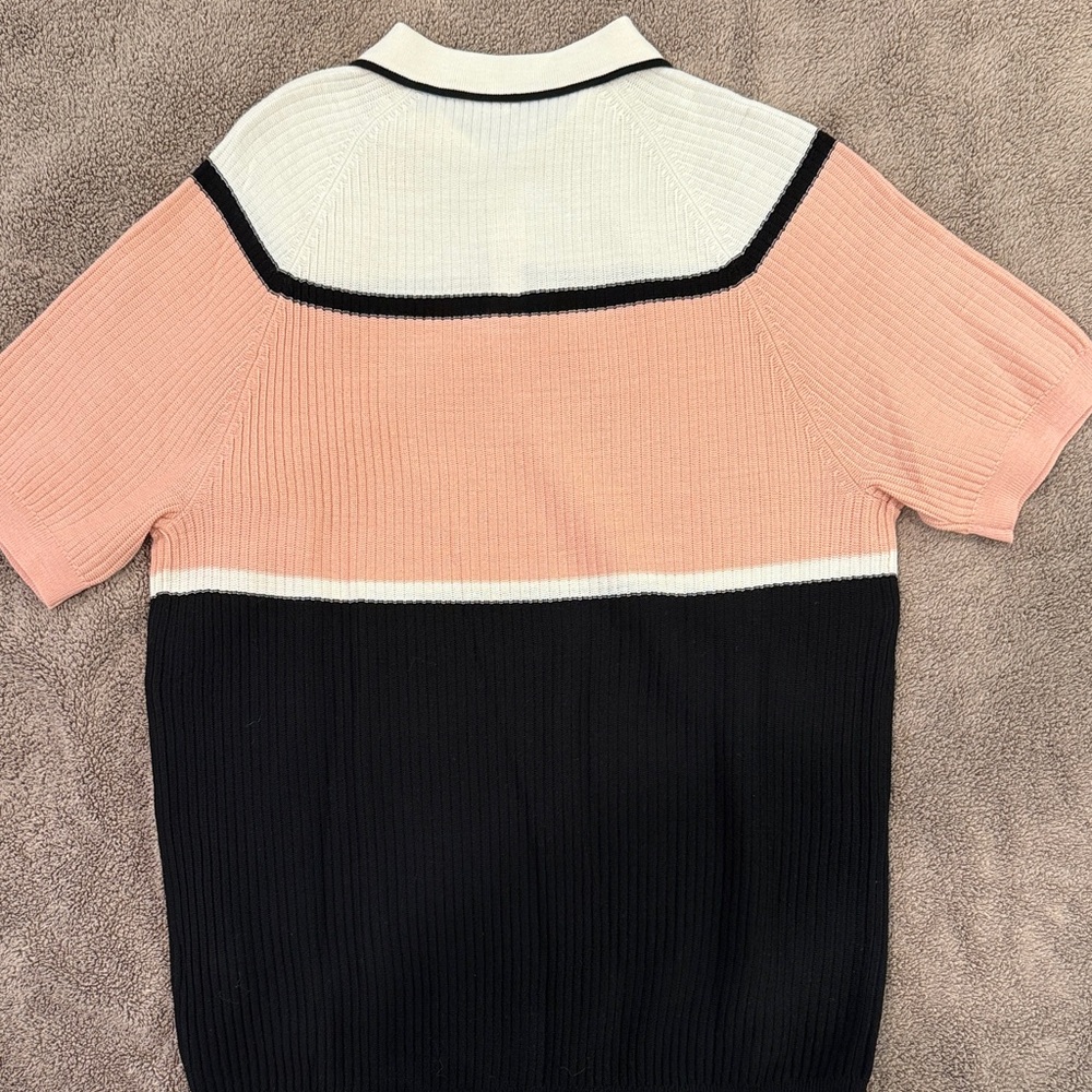 Murano Color-Block, Ribbed Knit Sweater Polo M - Picture 5 of 6